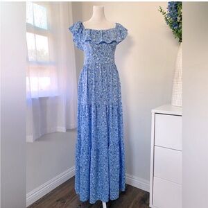 Premier Amour Blue Floral Ruffled Maxi Dress